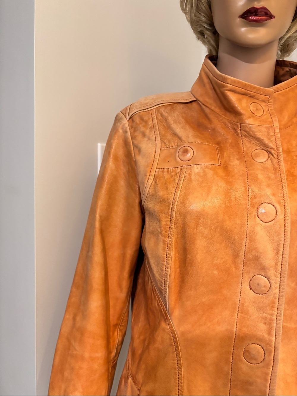 Danier Tan Leather Button-Front Jacket - Picture 4 of 16